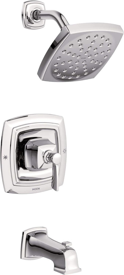 Moen Conway Chrome Posi-Temp Tub and Shower Trim Set Featuring Square Showerhead, Shower Lever Handle, and Tub Spout, Valve Included, 82922