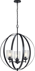 Kichler Winslow 3-Light Pendant Chandelier with Clear Seeded Glass, Kitchen Island Hanging Light Fixture in Black Dining Room, Bar, Entryway (30.75" x 24.5"), 44034BK