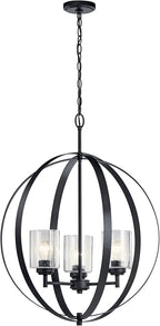 Kichler Winslow 3-Light Pendant Chandelier with Clear Seeded Glass, Kitchen Island Hanging Light Fixture in Black Dining Room, Bar, Entryway (30.75" x 24.5"), 44034BK