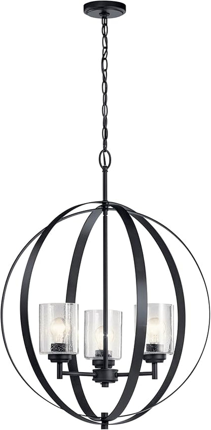 Kichler Winslow 3-Light Pendant Chandelier with Clear Seeded Glass, Kitchen Island Hanging Light Fixture in Black for Dining Room, Bar, Entryway (30.75" x 24.5"), 44034BK