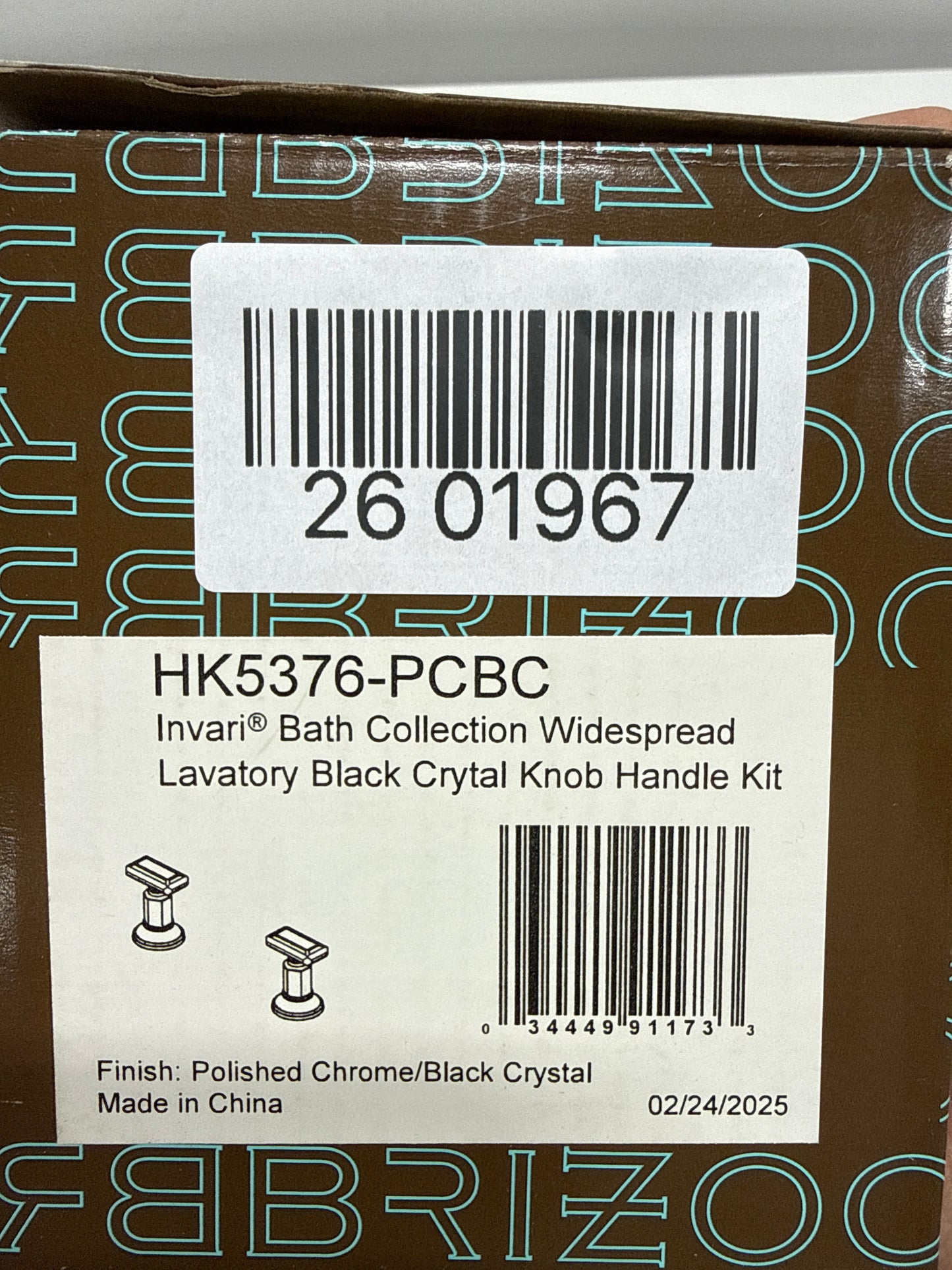 Brizo HK5376 Invari Widespread Faucet Crystal Handle Kit - Limited Lifetime Warranty Polished Chrome / Black Crysta