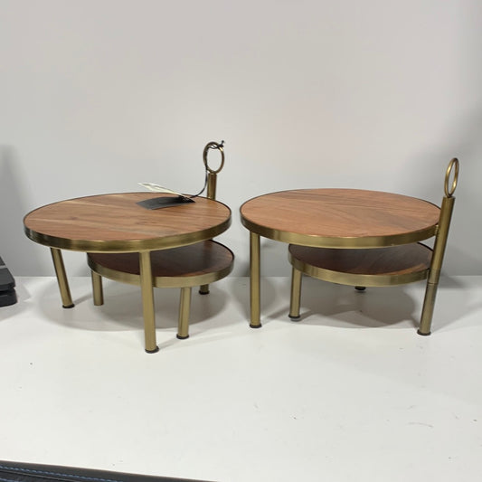 See Desc - Tiered Wood & Metal Nested Round Serving Stands Brass/Brown - Hearth & Hand
