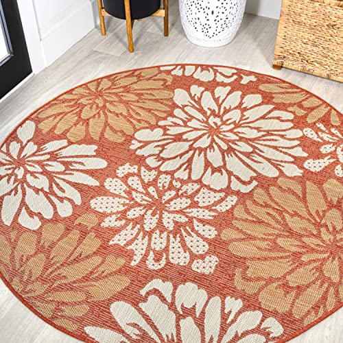 JONATHAN Y SANTA MONICA 5 Round Area Rug Zinnia Floral Textured Weave - Orange/Cream SMB110E-5R