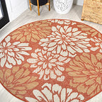 JONATHAN Y SANTA MONICA 5 Round Area Rug Zinnia Floral Textured Weave - Orange/Cream SMB110E-5R