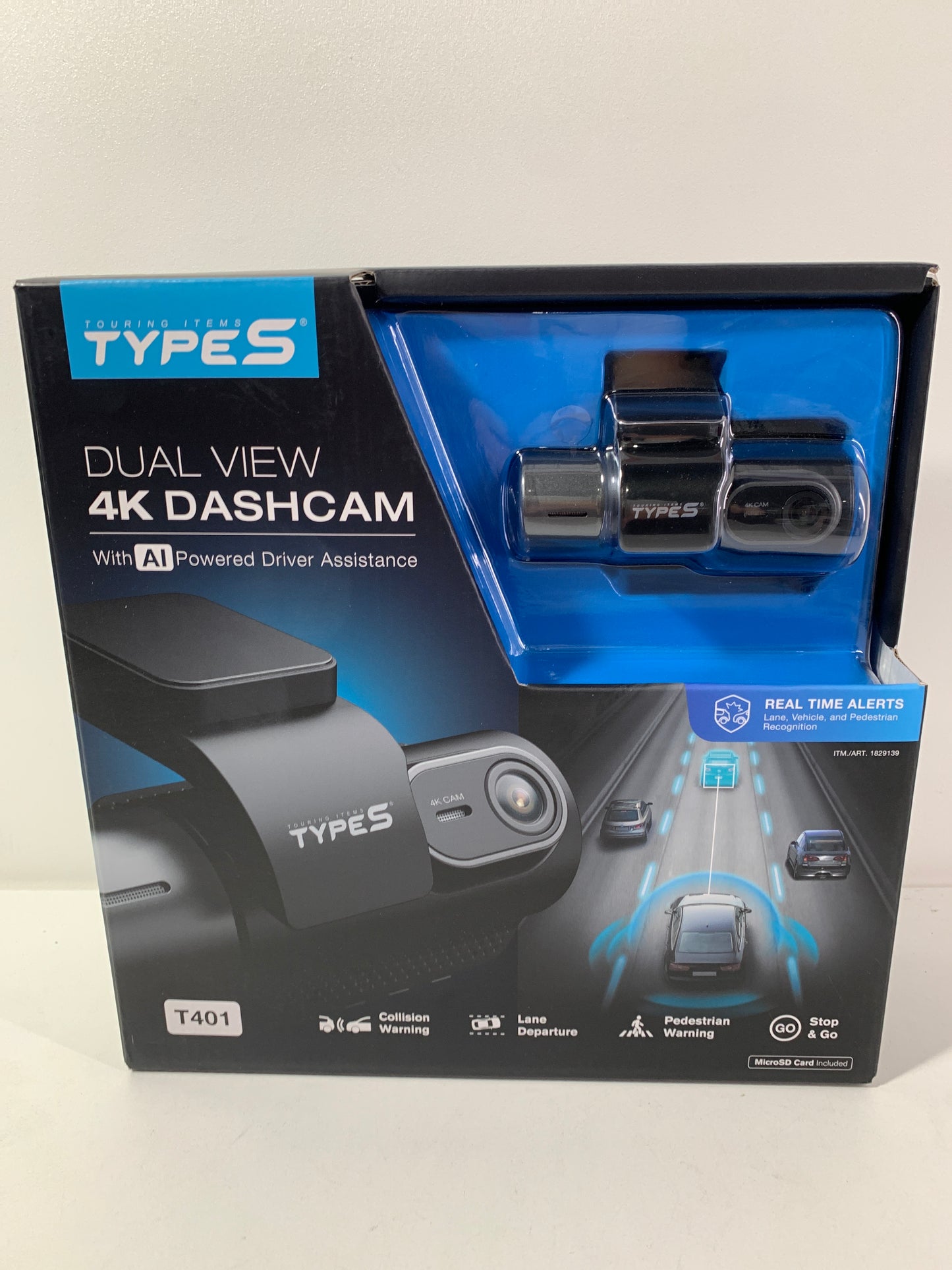 Type S T401 4K Dual View Dash Cam with AI Driver Assistance and in-Car Surveillance Camera, AI-Powered Lane, Ca