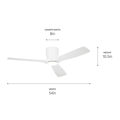 Kichler Volos 54” Ceiling Fan with Light in Matte White, Small Indoor Modern Fan with Quiet Motor and Sleek 3-Blade Design, 300154MWH
