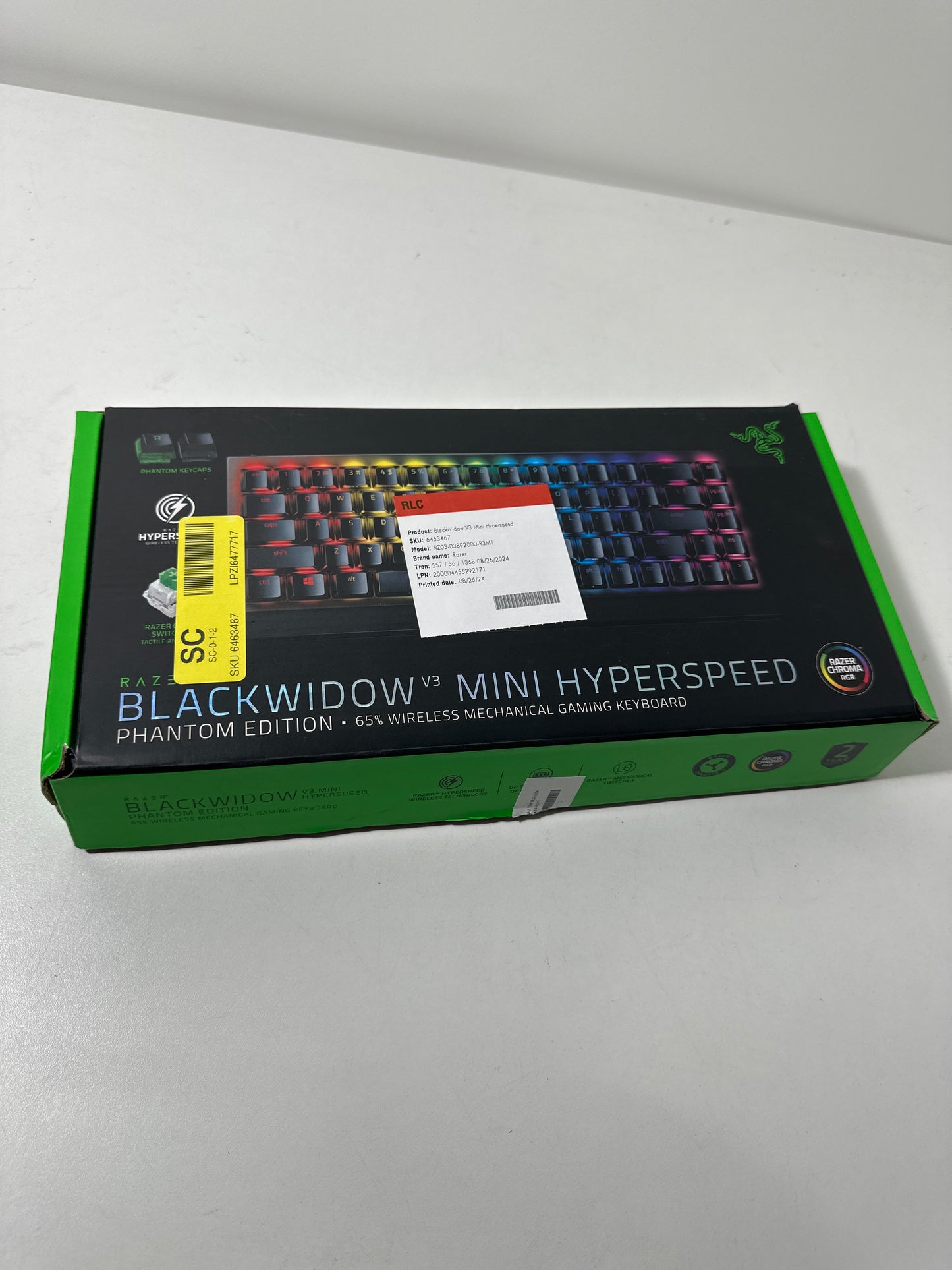 Used Razer - BlackWidow V3 Mini Hyperspeed Phantom Edition 65% Wireless Mechanical Green Clicky