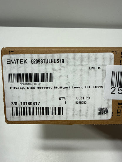 EMTEK Disk Rosette Privacy Set with Matching Finish Stuttgart Lever - Choice of Left/Right Handing and 7 Finishes - 5209STULHUS19 - Left Handed (LH) - Flat Black (US19)