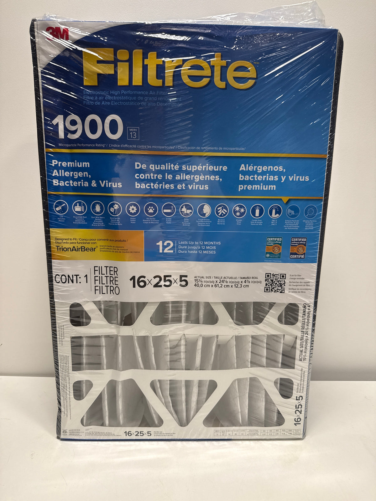 Filtrete Healthy Living MPR 1900 Maximum Allergen AC Furnace Air Filter, 16 x 25 x 5