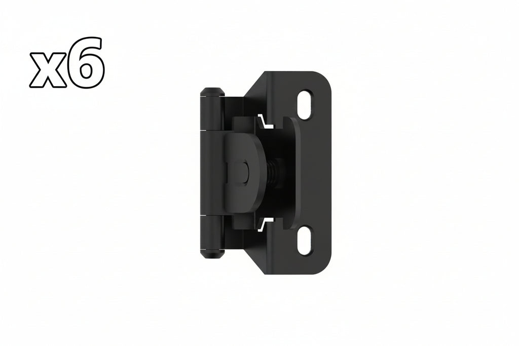 6 x Amerock BP8715 Functional Hardware 1/4 Inch Overlay Wrap Cabinet Door Hinge with 105 Degree Opening Angle and Self Close Function - Pair Matte Black