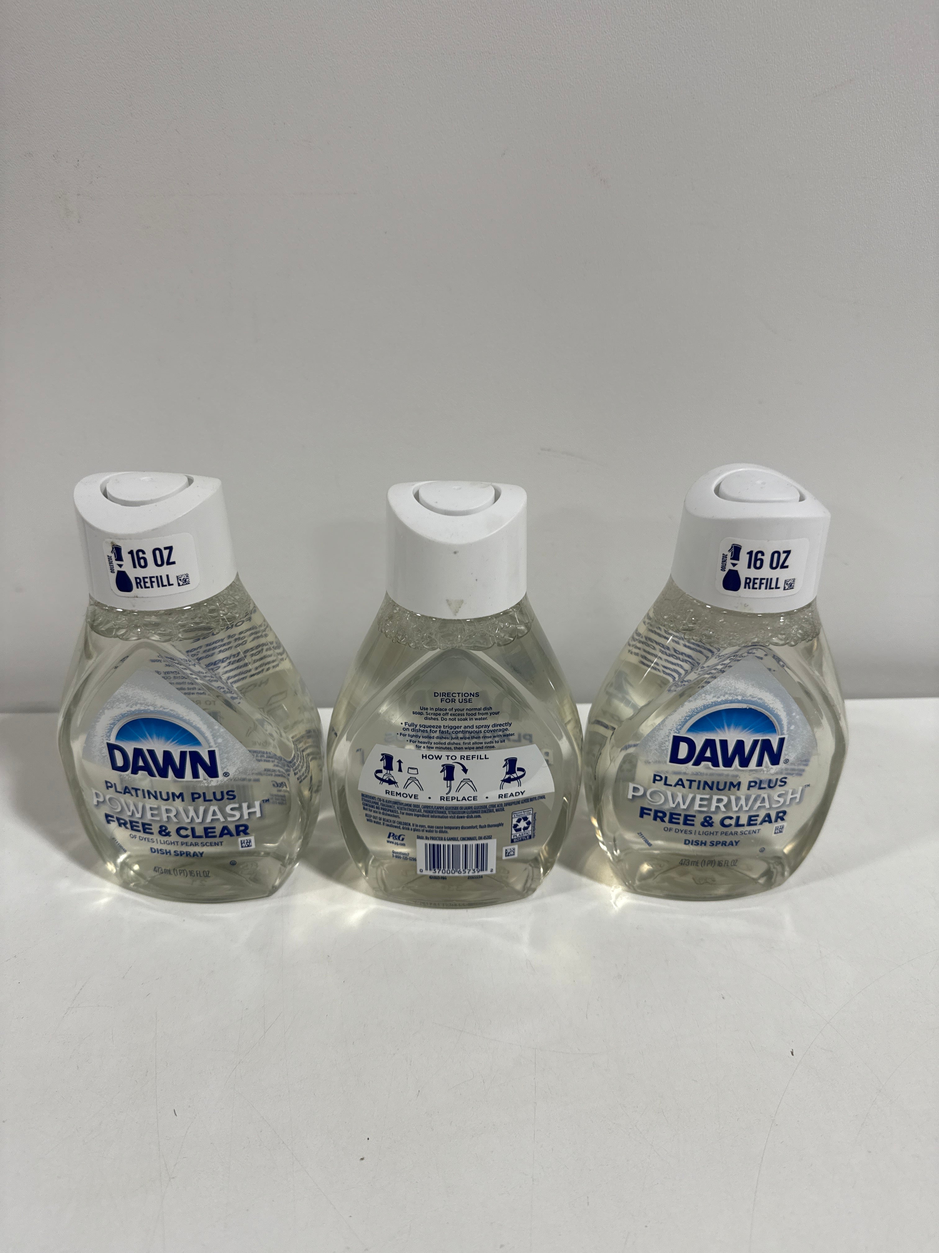 3 x Dawn Platinum Powerwash Spray Refill - Free & Clear - 16 Fl Oz - *Kitchen & Dining