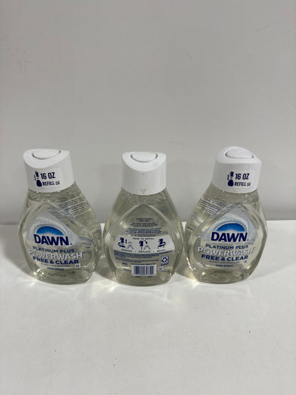 3 x Dawn Platinum Powerwash Spray Refill - Free & Clear - 16 Fl Oz