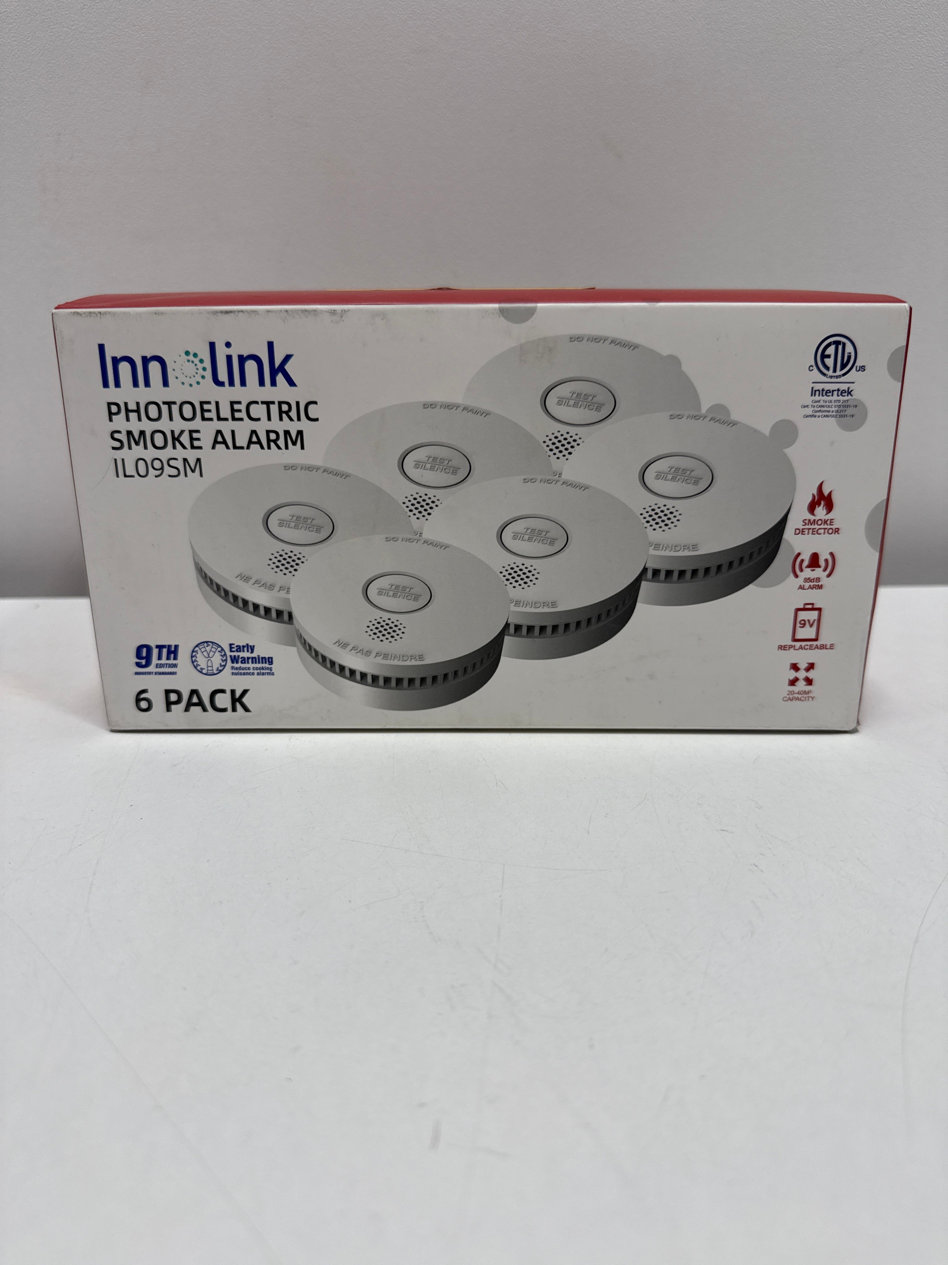 Photoelectric Smoke Detector with 9V Replaceable Battery, 10 Year Product Life , ETL-9th Listed IL09SM, 6-Packs