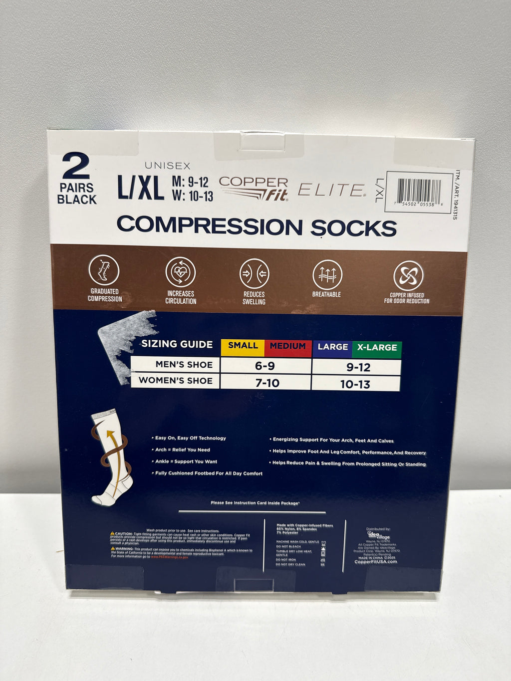 Copper Fit Elite Compression Socks Air L/XL 16–20”