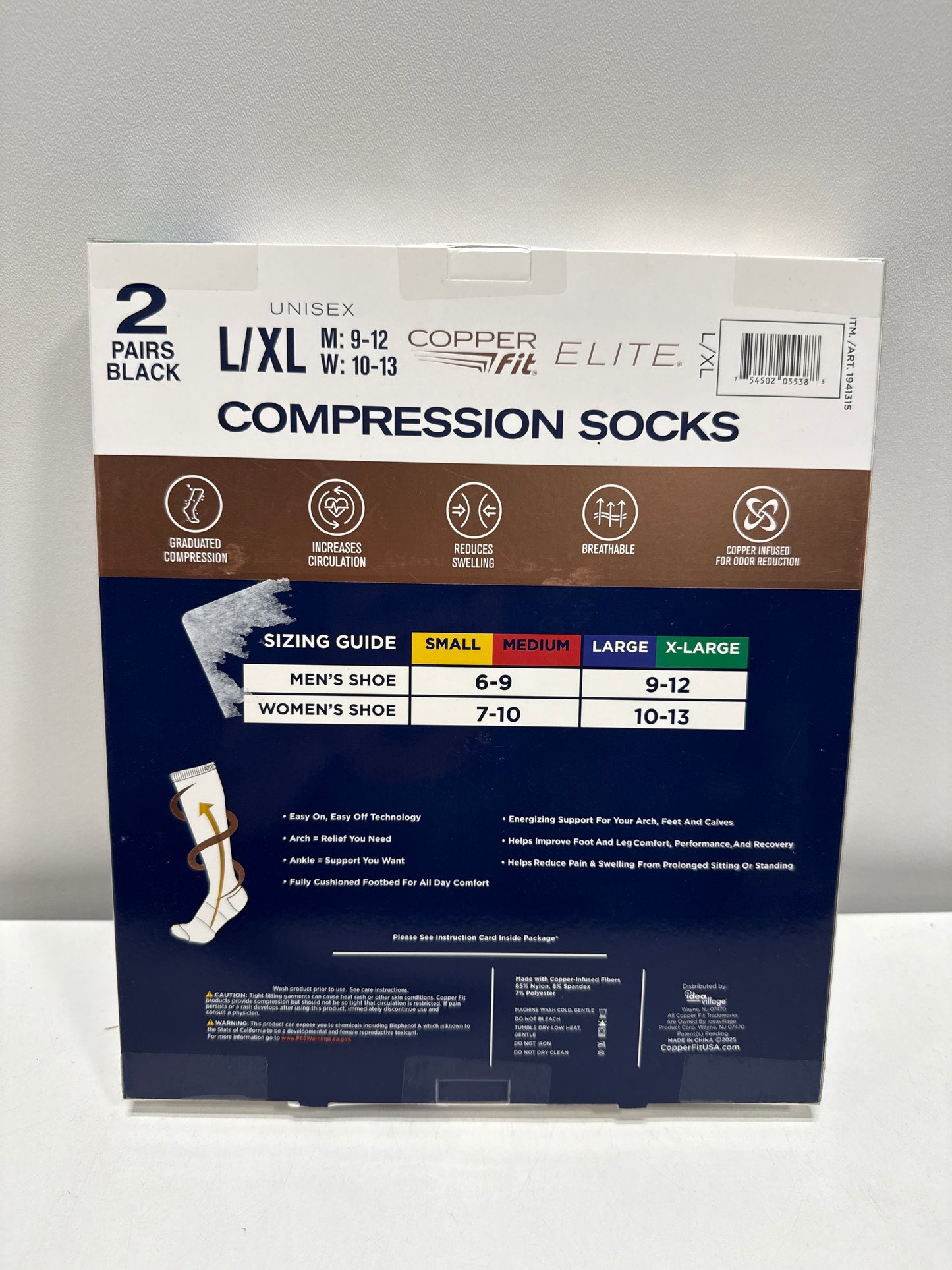 Copper Fit Elite Compression Socks Air L/XL 16–20”