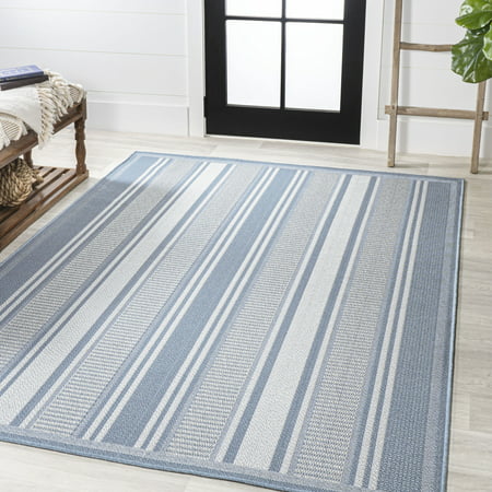 JONATHAN Y SANTA MONICA 5 X 8 Area Rug Haynes Double Stripe - Blue/Light Gray SMB202E-5
