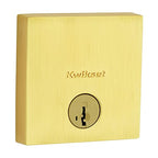 Downtown Low Profile Satin Brass Single Cylinder Square Contemporary Deadbolt Featuring SmartKey Security - *Tools
