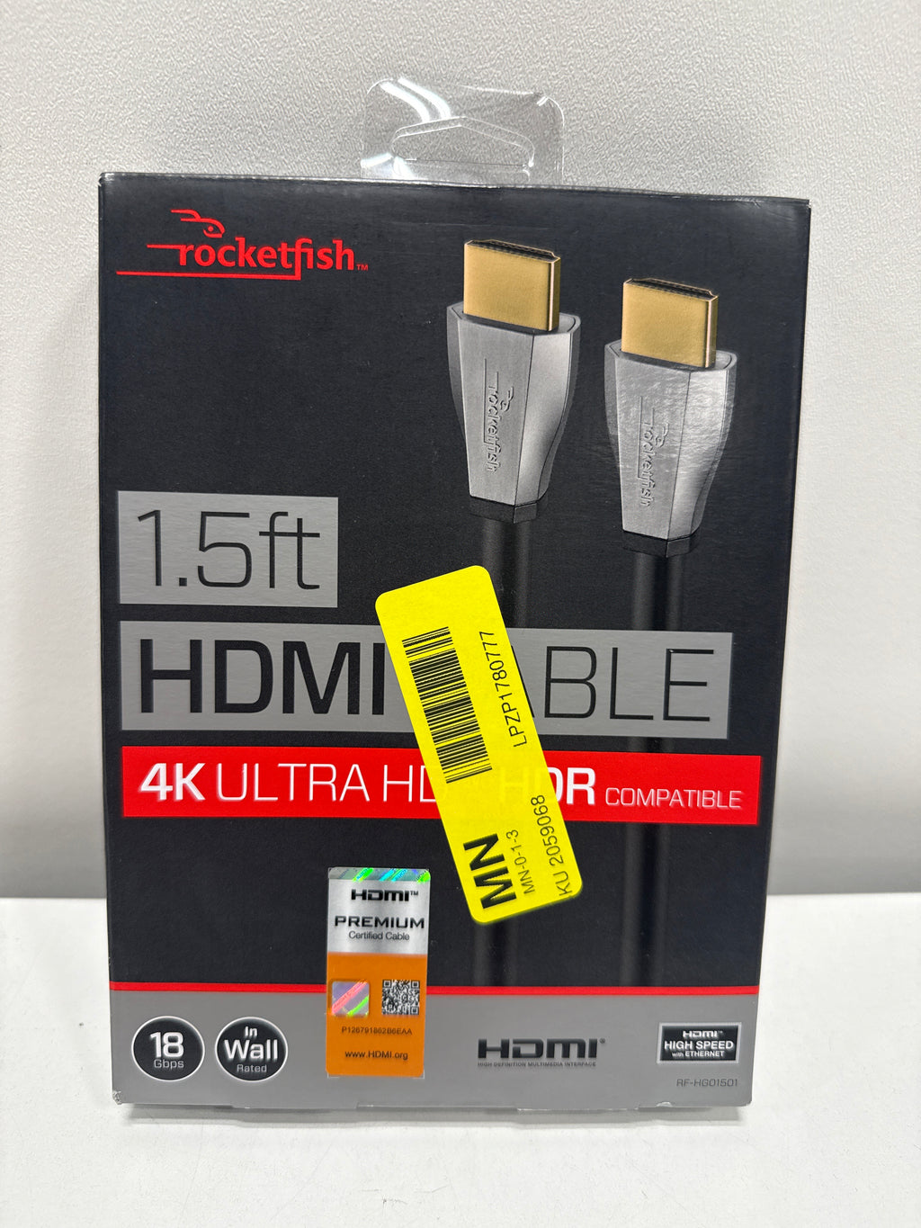 Rocketfish™ - 1.5' 4K UltraHD/HDR in-Wall Rated HDMI Cable - Black
