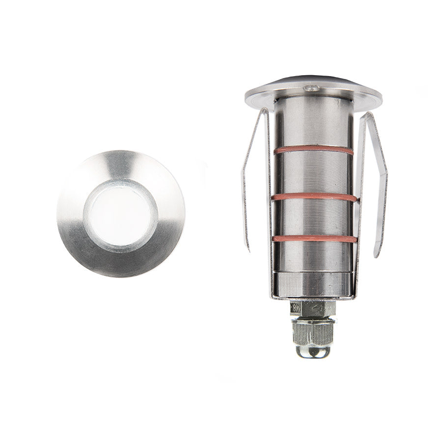 WAC Landscape Lighting, LED 1in 12V Round Beveled Top Inground Indicator Light 3000K in Stainless Steel