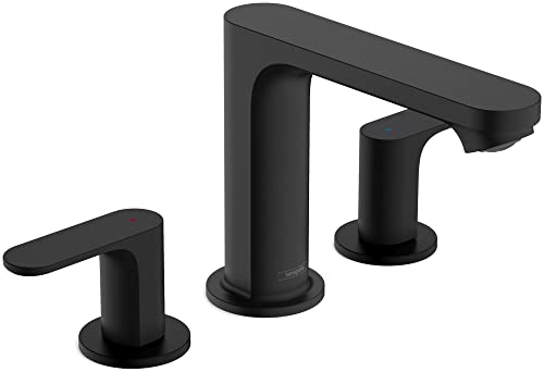 hansgrohe Rebris S Widespread Bathroom Faucet, 2-Handle, 3 Hole Bathroom Sink Faucet for Vanity with Pop-Up Drain Assembly, 1.2 GPM, Matte Black, 72530671