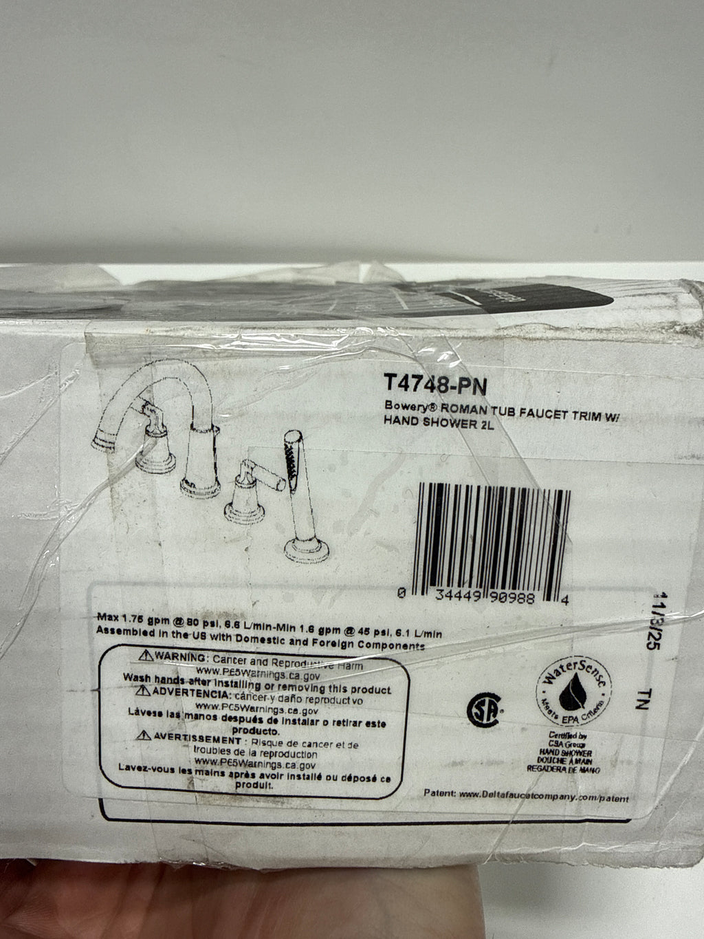 Delta T4748 Bowery Deck Mounted Roman Tub Filler with Built-in Diverter and Hand Shower Brilliance Polished Nickel