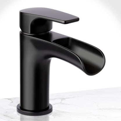 Miseno ML5882 Cascade Single Hole Bathroom Faucet - Includes Push-Pop Drain Assembly and Optional Deck Plate Flat Black