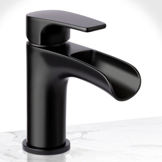Miseno ML5882 Cascade Single Hole Bathroom Faucet - Includes Push-Pop Drain Assembly and Optional Deck Plate Flat Black