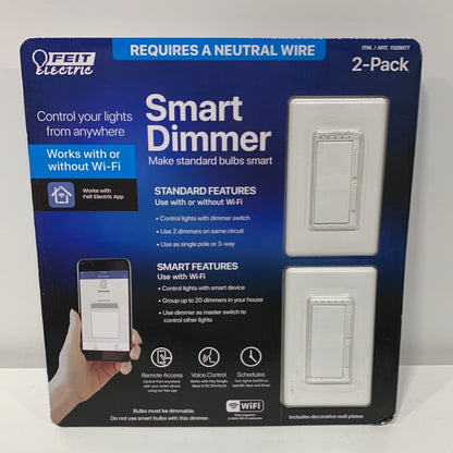 Feit Electric Wi-Fi Smart Dimmer 2-pack Alexa Siri & Google