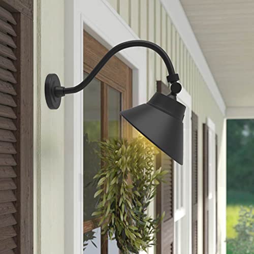 10 in. 42-Watt, 4000 Lumens LED Black Angle Shade Gooseneck Barn Light with Photocell, Outdoor Sign Light