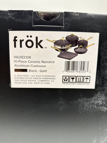Frok 10 Piece Pots and Pans 4MM Thick Quick Heat Aluminum Cookware Set W/Premium PFA Free Ceramic Nonstick Interior Heat Resistant Exterior - Inductio