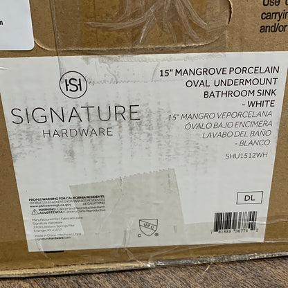 Signature Hardware Mangrove 15" Vitreous China Undermount Bathroom Sink White Sinks Bathroom Sinks Sinks Only