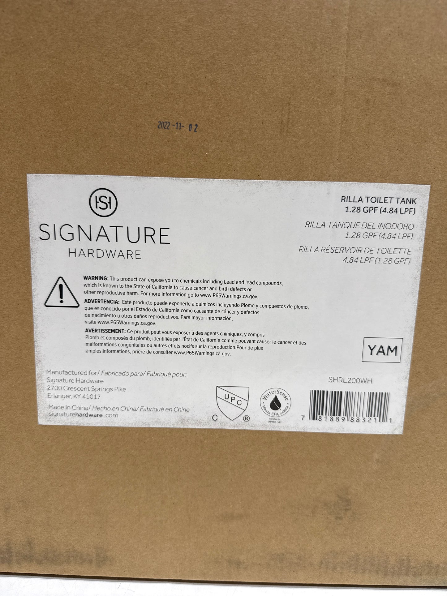 Signature Hardware Rilla Compact Toilet Tank & Lid  Model: SHRL200WH