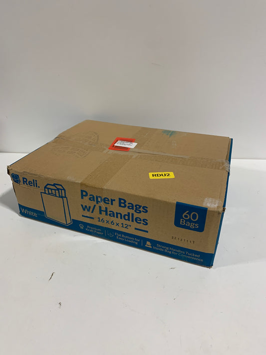 Reli. Paper Shopping Bags, White | 60 Pcs | Large 16x6x12"