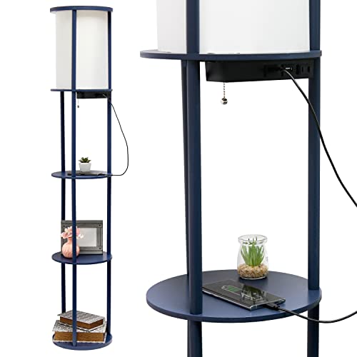 Dee desc Simple Designs Organizer Storage Floor Lamp with 2 USB Charging Ports, 1 Charging Outlet - Navy