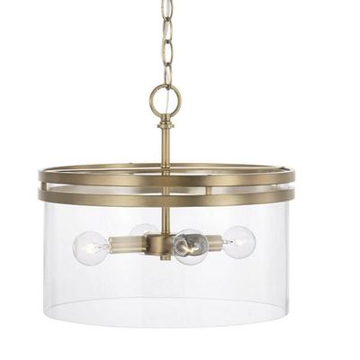 HomePlace by Capital Lighting 248741AD Fuller Transitional Clear Glass Cylinder Convertible Pendant/Semi-Flush Ceiling Light, 4-Light 240 Total Watts, 13" H x 15" W, Brass