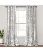 Hygge Modern Arrow 40 in. W X 84 in. L Linen Look Light Filtering Window Curtain Panels in Black/White 2 Set