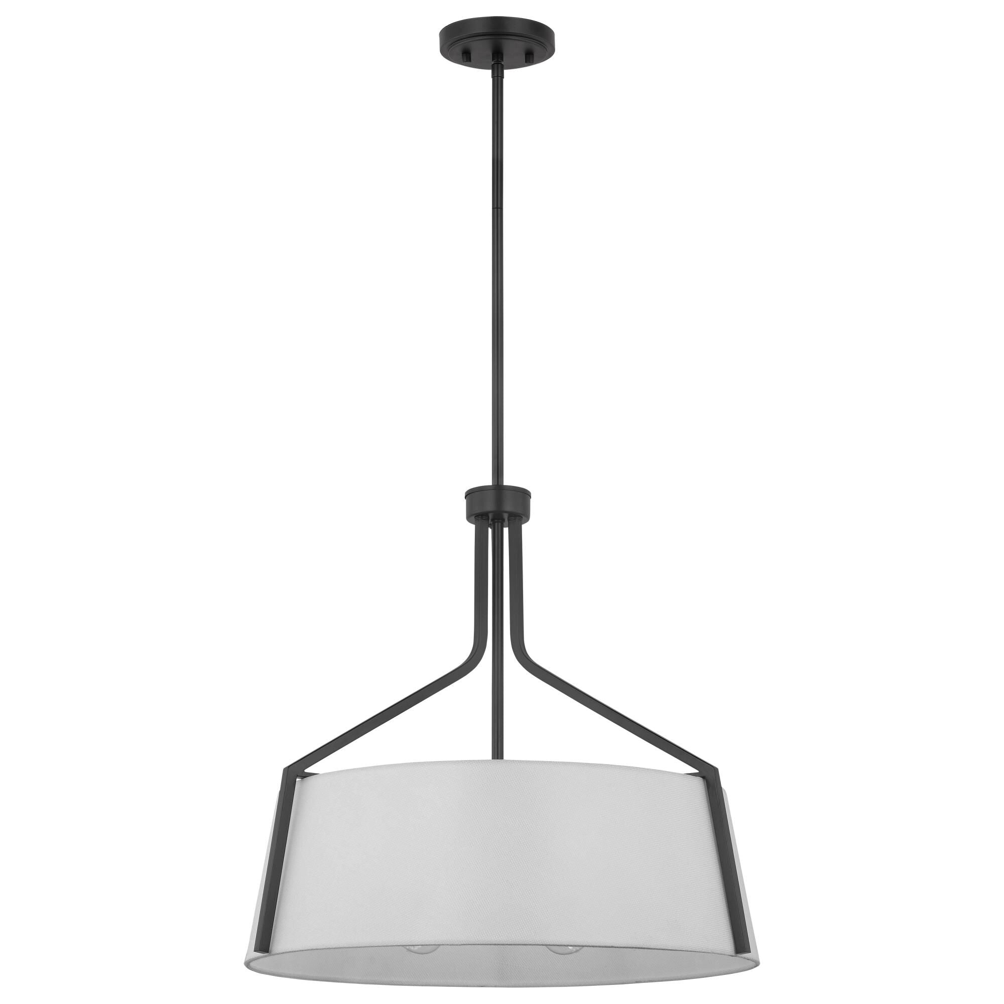 Livingston 4-Light Pendant E26 Base 60w Matte Black Finish White Fabric Shade