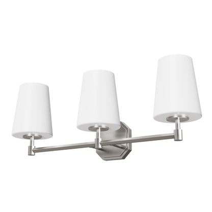 Nolita 24.5 in. 3-Light Brushed Nickel Vanity Light with Cased White Glass Shades