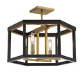 Minka Lavery 2114-726 Union Estates Semi-Flush, 4-Light, 240 Total Watts, 18-in H x 14.13-in W, Coal Black and Soft Brass