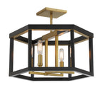 Minka Lavery 2114-726 Union Estates Semi-Flush, 4-Light, 240 Total Watts, 18-in H x 14.13-in W, Coal Black and Soft Brass