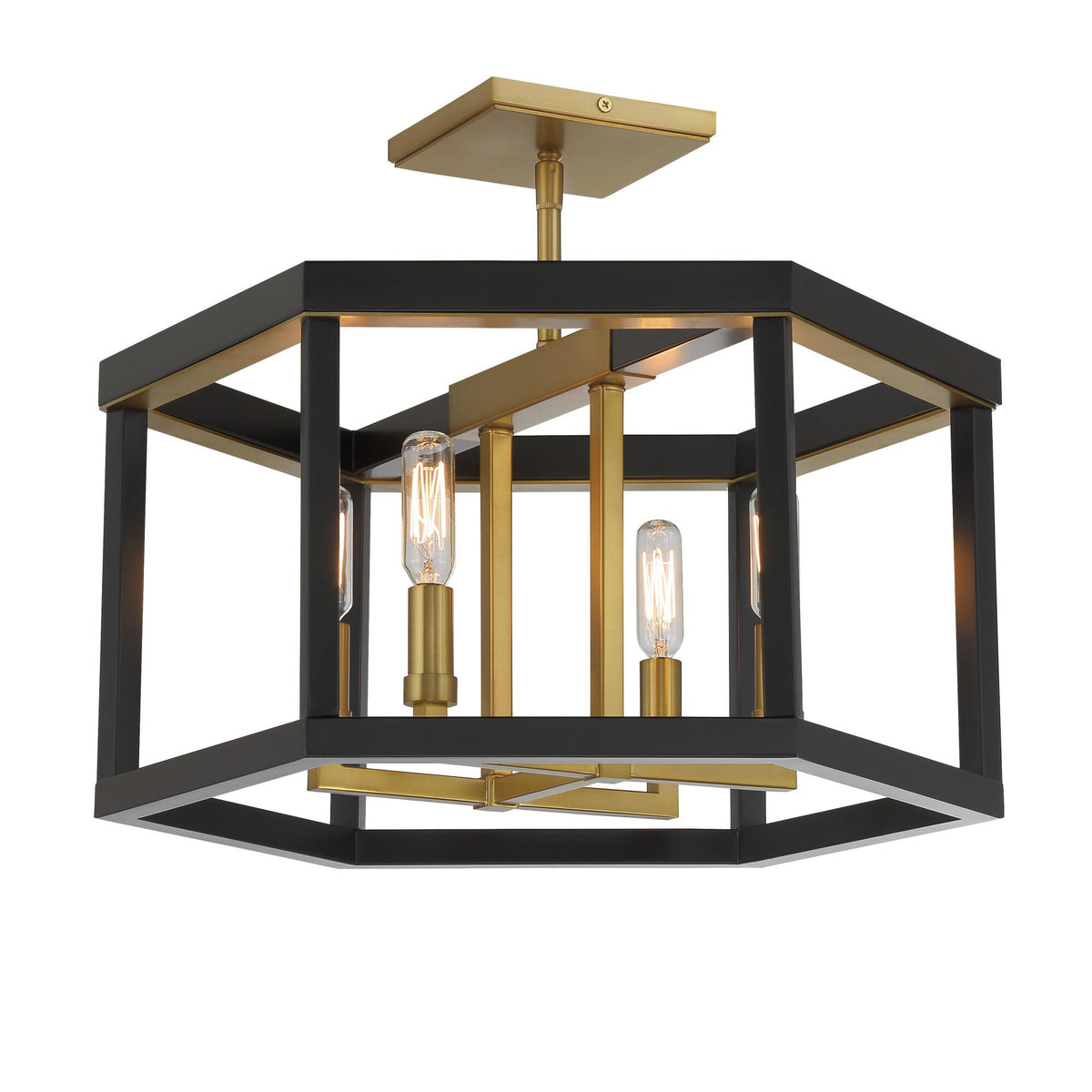 Minka Lavery 2114-726 Union Estates Semi-Flush, 4-Light, 240 Total Watts, 18-in H x 14.13-in W, Coal Black and Soft Brass