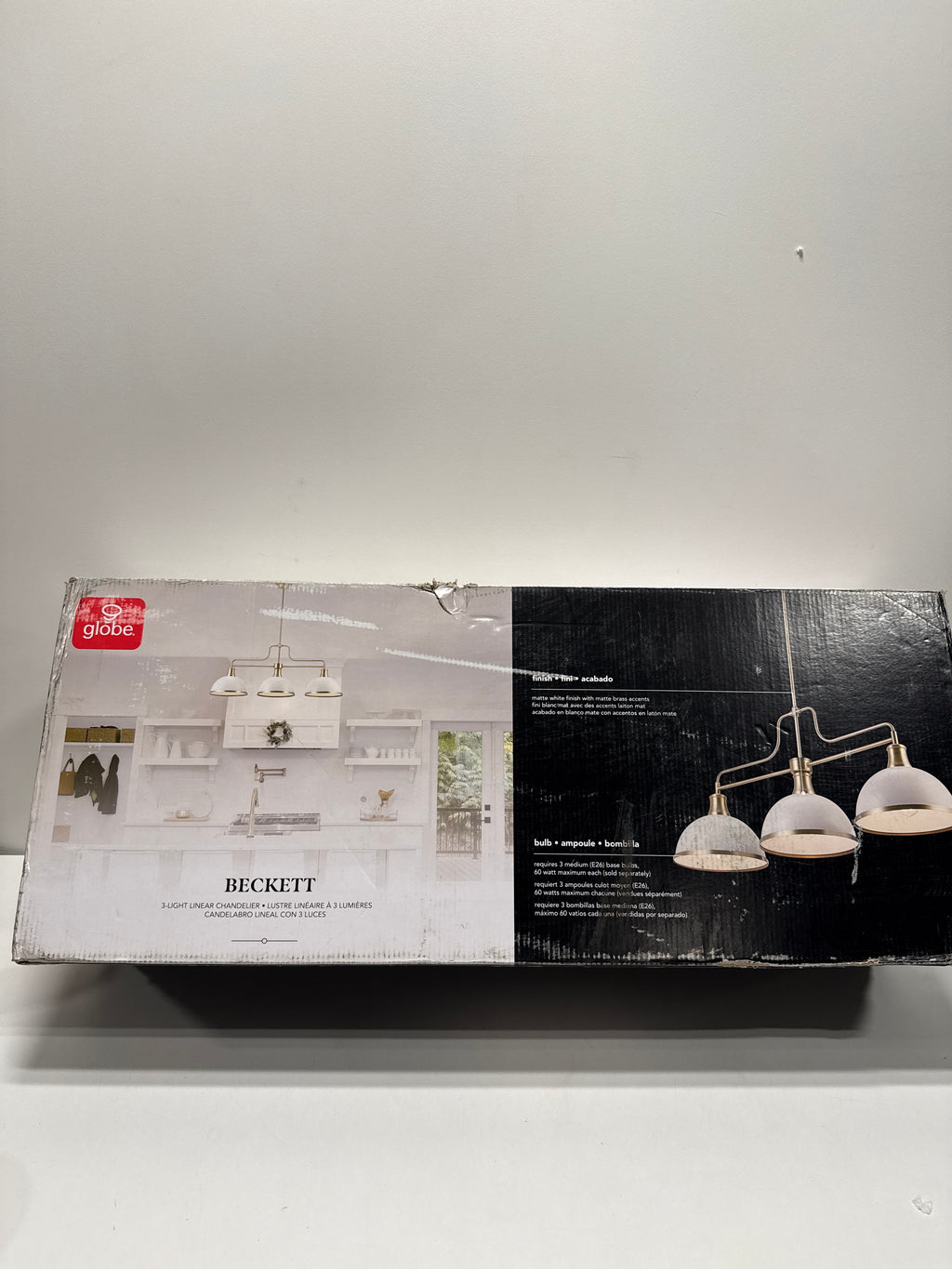 Globe Electric 60885 Beckett 3 Light 36" Wide Linear Chandelier Matte White