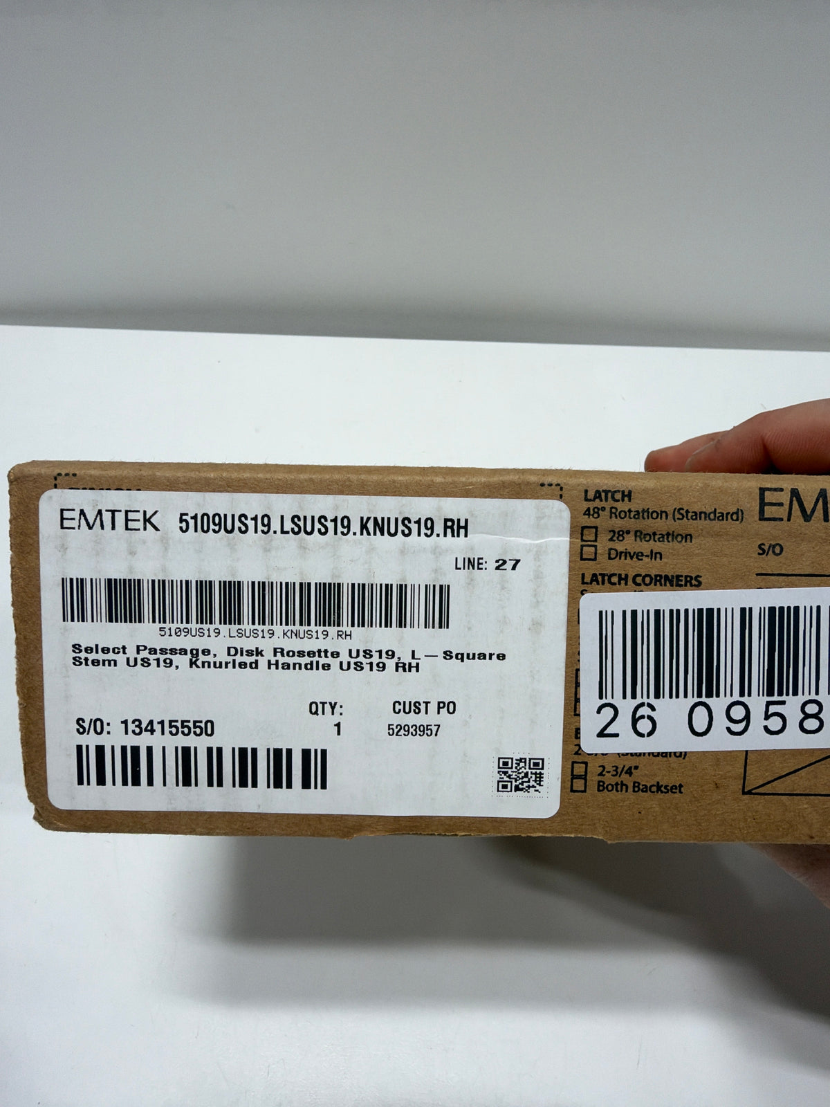 Emtek Select Passage, Disk Rosette, L-Square Stem, Knurled Lever (Right Hand, Flat Black)