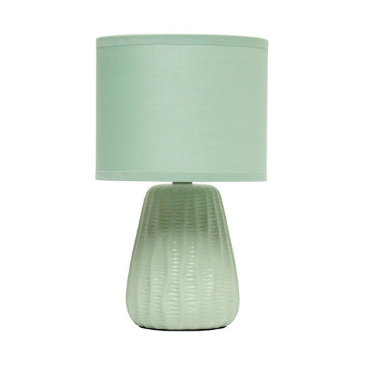 Simple Designs 11.02" Traditional Mini Modern Ceramic Texture Pastel Accent Bedside Table Desk Lamp with Matching Fabric Shade - Sage Green