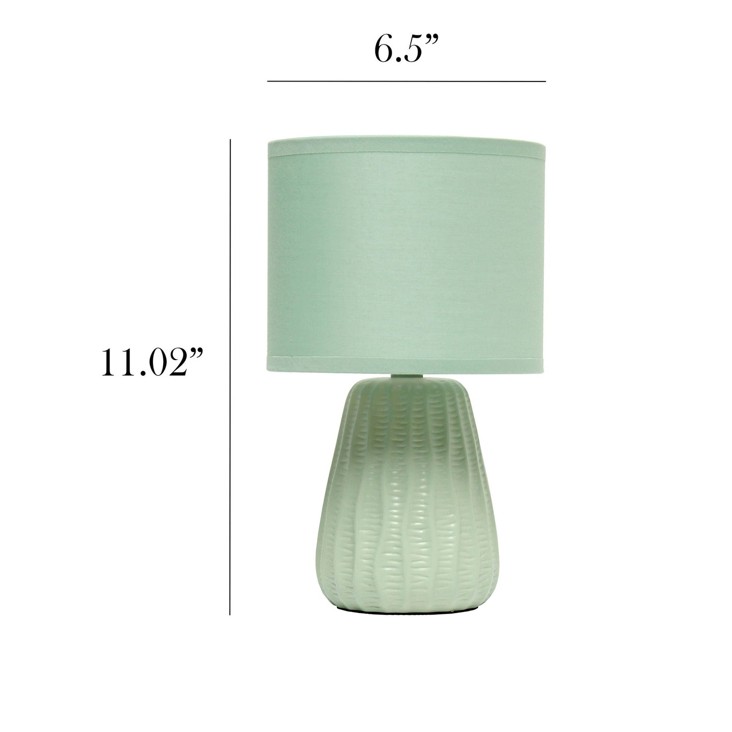 Simple Designs 11.02" Traditional Mini Modern Ceramic Texture Pastel Accent Bedside Table Desk Lamp with Matching Fabric Shade - Sage Green