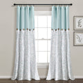 Pair Linen Button 40 in. W X 84 in. L Botanical Garden Light Filtering Window Curtain Panels Blue/Gray
