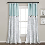 Pair Linen Button 40 in. W X 84 in. L Botanical Garden Light Filtering Window Curtain Panels Blue/Gray