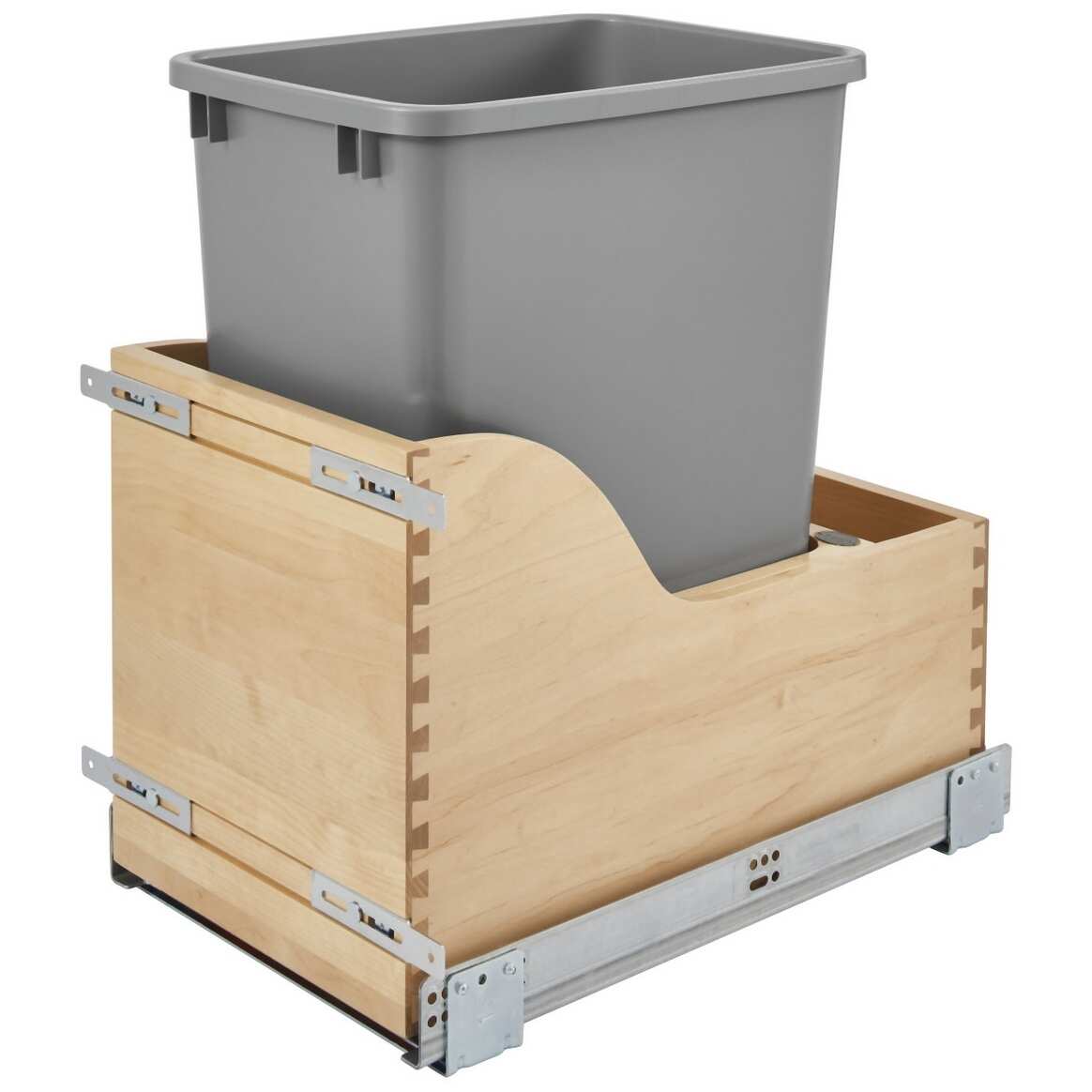 Rev-A-Shelf Single Gray 32 Qt. Maple Pullout Waste Container w/Soft-Close for 15" Vanity Base Cabinets