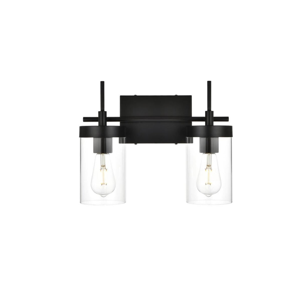 Living District Benny 2-Light Iron & Glass Bath Sconce in Black/Clear - *Lighting & Electrical