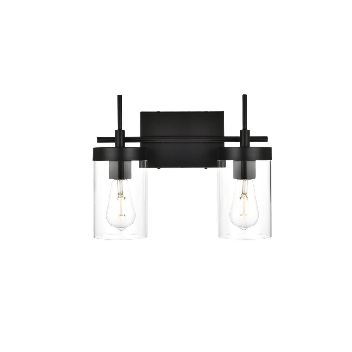Living District Benny 2-Light Iron & Glass Bath Sconce in Black/Clear - *Lighting & Electrical